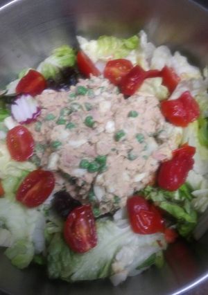 A picture of Several Salads in One.