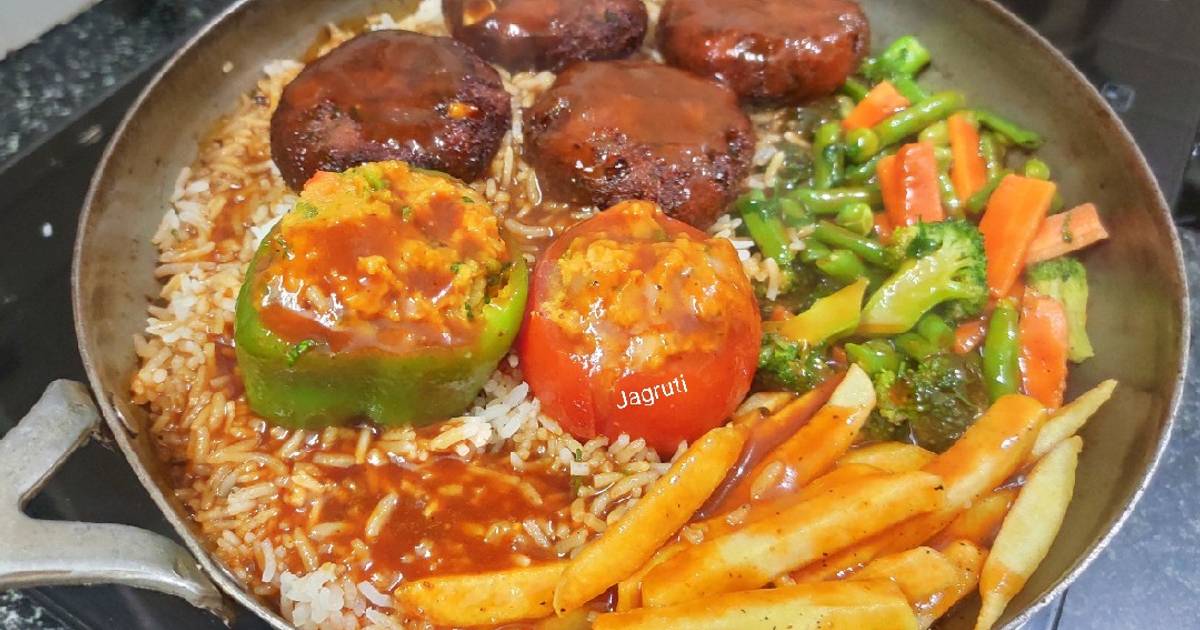 Veg Sizzler with Homemade Barbecue Sauce Without Sizzler Plate!! Recipe