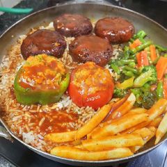 A picture of Veg Sizzler with Homemade Barbecue Sauce Without Sizzler Plate!!.