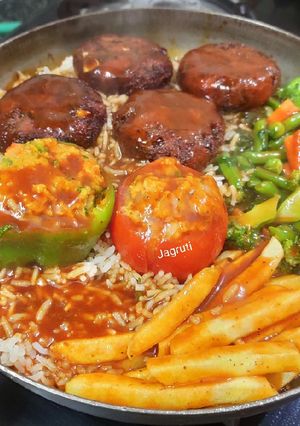 A picture of Veg Sizzler with Homemade Barbecue Sauce Without Sizzler Plate!!.