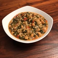 A picture of Noom Friendly Instant Pot Chickpea Barley Soup.