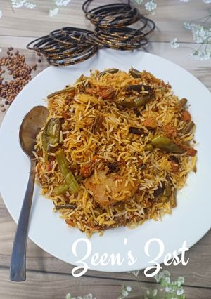 A picture of Horse Gram and Green Moong Vegetable Pulao.