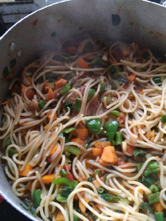 A picture of Jollof spaghetti.