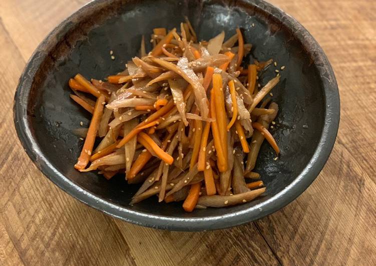 Recipe of Any-night-of-the-week Kimpira Gobo - Burdock root with carrot in Japanese style