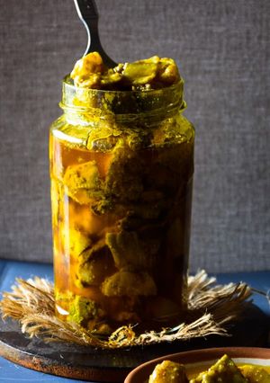A picture of Aloo-Sem/potato-butter bean Pickle.