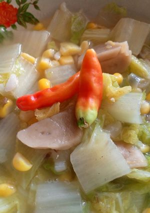 Foto resep Oseng sayur sawi putih jagung bakso