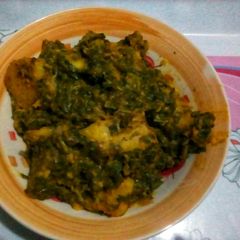 A picture of Spinach (Green)Porridge Yam.