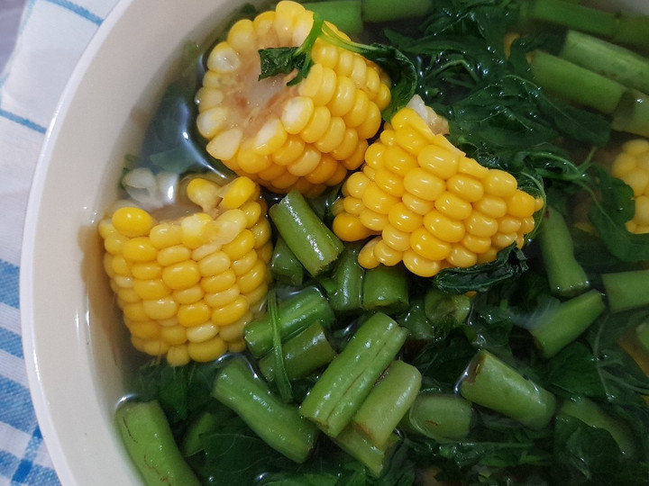 Resep Sayur Bening Bayam + Buncis + Jagung yang Lezat Sekali