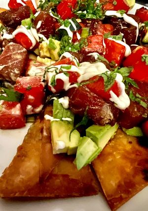 Zdjęcie przepisu Sałatka tuńczyk/arbuz/awokado/taco.