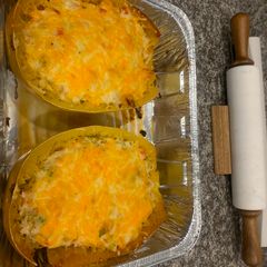 A picture of Creamy Garlic Crab Spaghetti Squash Boats.