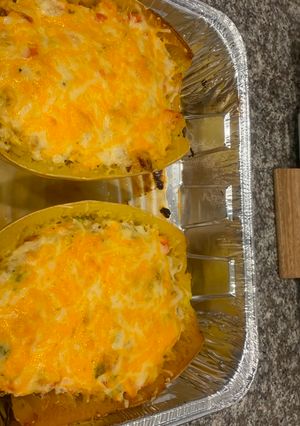 A picture of Creamy Garlic Crab Spaghetti Squash Boats.