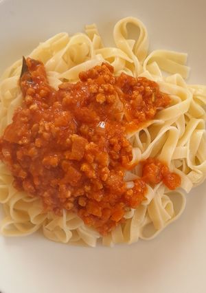A picture of Tagliatelle with Vegetarian Bolognese Sauce.