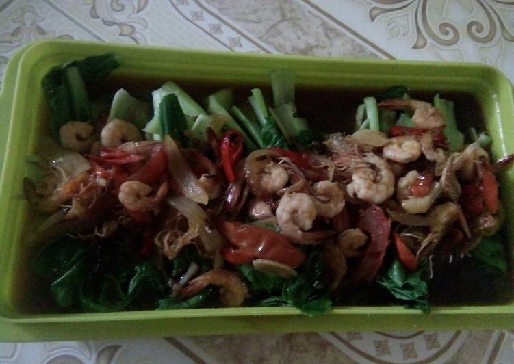 Resep mudah Cah pokcoy udang pedas Mantul Banget