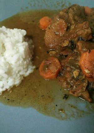 Una foto de Ragout de cerdo con verduras y arroz blanco