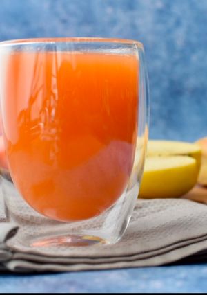 A picture of My morning carrot, apple,  ginger juice.