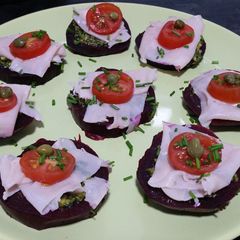 A picture of Christmas canapes.