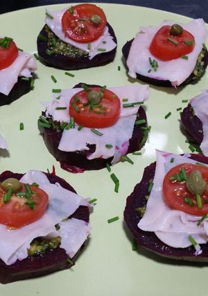 A picture of Christmas canapes.