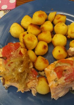 Una foto de Salmón al horno