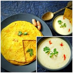 A picture of Kachchi Haldi Paratha with Sarson ka Raita.