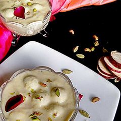 A picture of Rasgulla in Sweet potato Rabdi.