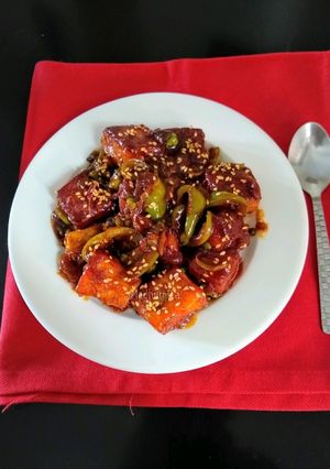 A picture of Pan fried Tangy Tofu.