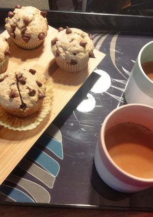 A picture of Banana chocolate chip muffins.