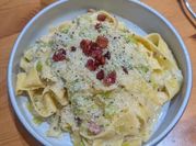 A picture of garlic pancetta pasta
