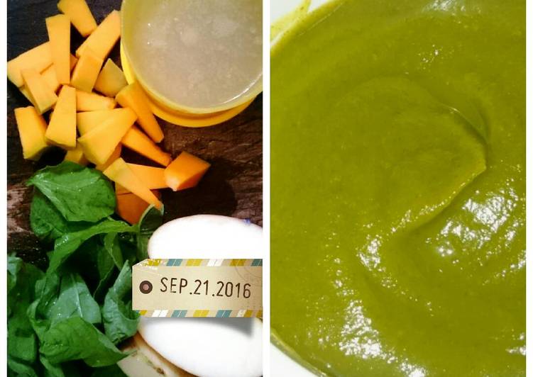 Bahan MPASI - 7M+ Puree Labu Kuning Bayam | Cara Membuat MPASI - 7M+ Puree Labu Kuning Bayam Yang Lezat