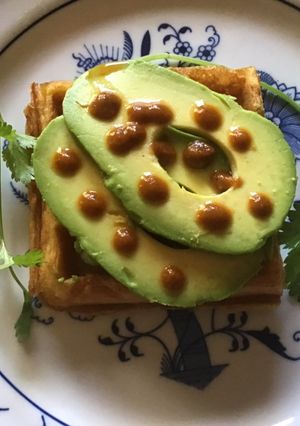 A picture of 275 California Farm Avocado Waffle and Sauce.