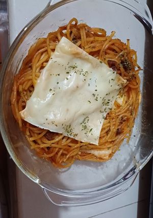 Foto resep Spaghetti Brulee Microwave Rumahan