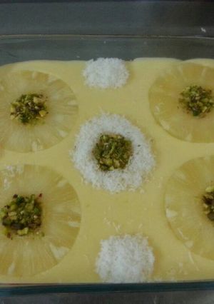 صورة لوصفة مهلبيه الانناس بلكريم كرميل والجيلي