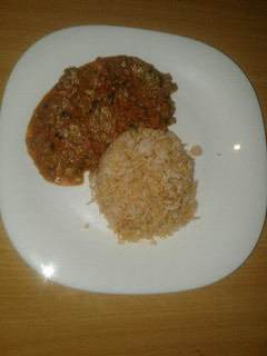 A picture of Minced meat and fried rice.