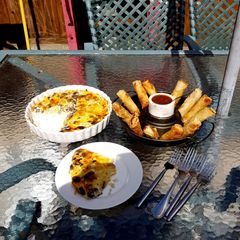 A picture of My No Crust Homemade Mushroom, Chedder Cheese and onion Quiche.