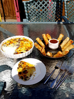 A picture of My No Crust Homemade Mushroom, Chedder Cheese and onion Quiche.