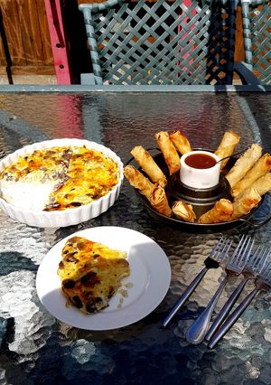 A picture of My No Crust Homemade Mushroom, Chedder Cheese and onion Quiche.