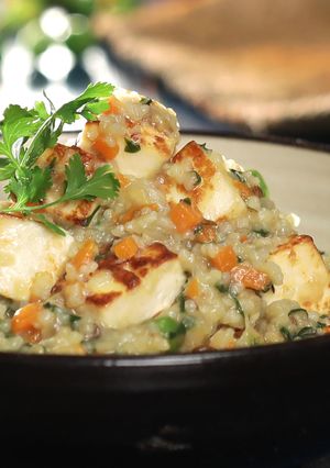 A picture of Dalia Paneer Pulao.