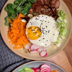 A picture of Hoisin duck donburi.