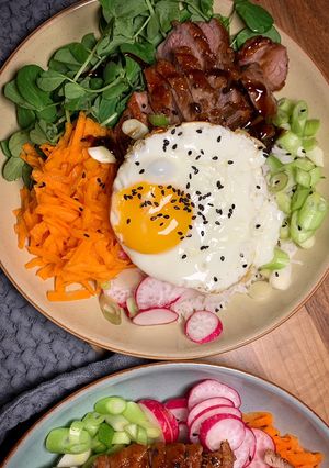 A picture of Hoisin duck donburi.