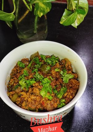 A picture of Mutton Qeema, Green Bell Pepper And Onion.