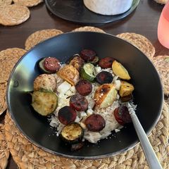A picture of Sheet Pan Chicken Apple Sausage with Veggies.