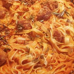A picture of My delicious meatball and pasta recipe.