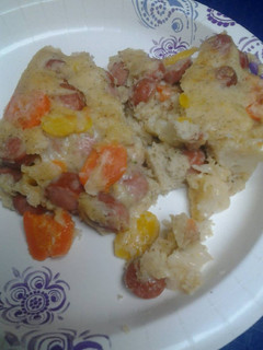 A picture of Hotdog pot pie.
