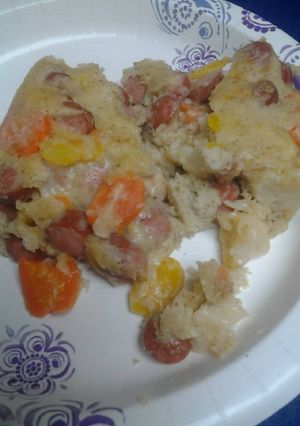 A picture of Hotdog pot pie.