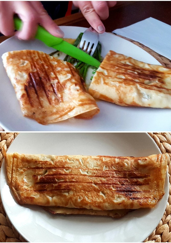 Una foto de Tortita Maíz con Trigueros, Champiñones, Panceta, Queso y Huevo
