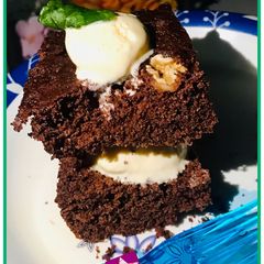 A picture of Microwave decadent walnuts brownie cake.