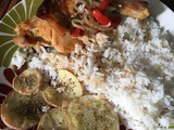 Pollo a la mostaza al horno con Arroz y Papas rústicas