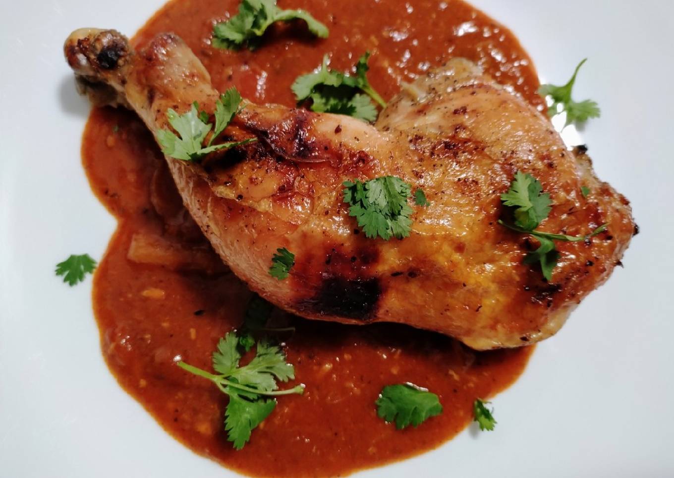 Slow-roasted chicken and enchilada pan sauce