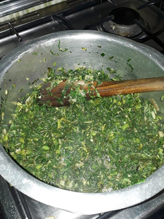 A picture of Kanzera (Collard Greens) with Mchicha (Aramanth) #vegescontest#.