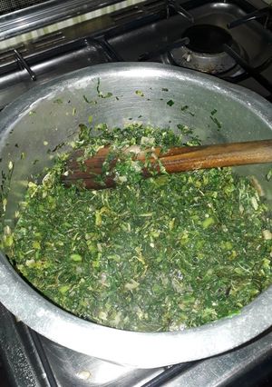A picture of Kanzera (Collard Greens) with Mchicha (Aramanth) #vegescontest#.