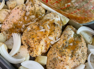 A picture of Lemon Garlic Chicken/ Mediterranean Bowls.